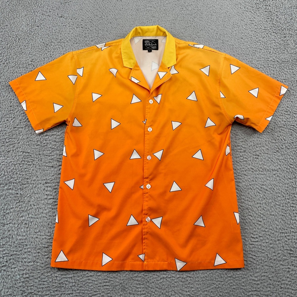 Steady Hands Button Down Mens M Orange Zenitsu Demon Slayer Anime Rayon Shirt
